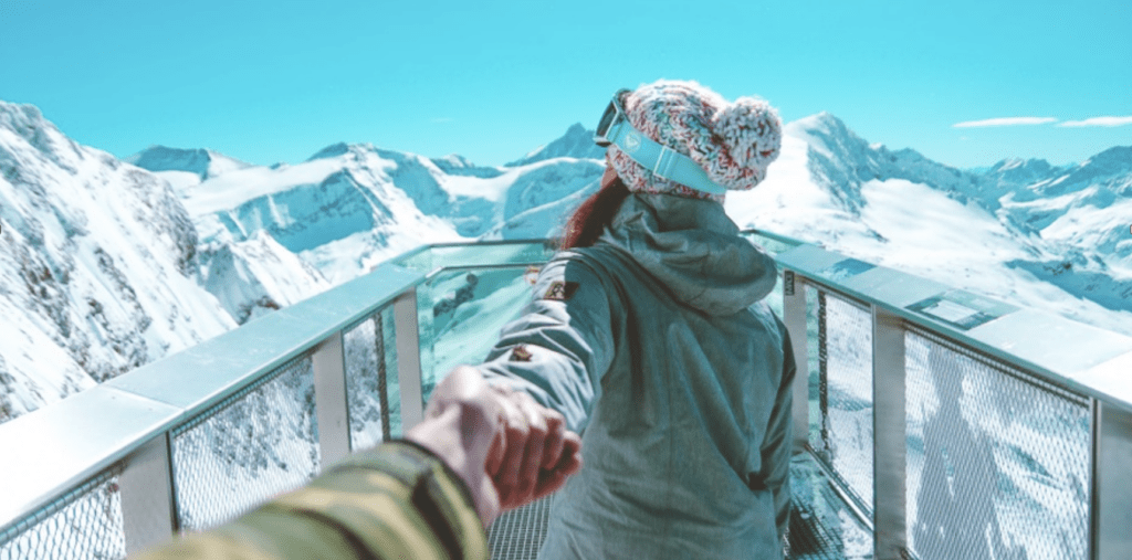 Girl in winter traveling